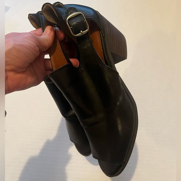 Lucky Brand peep toe booties boots black leather low heel size 37 - Picture 11 of 12